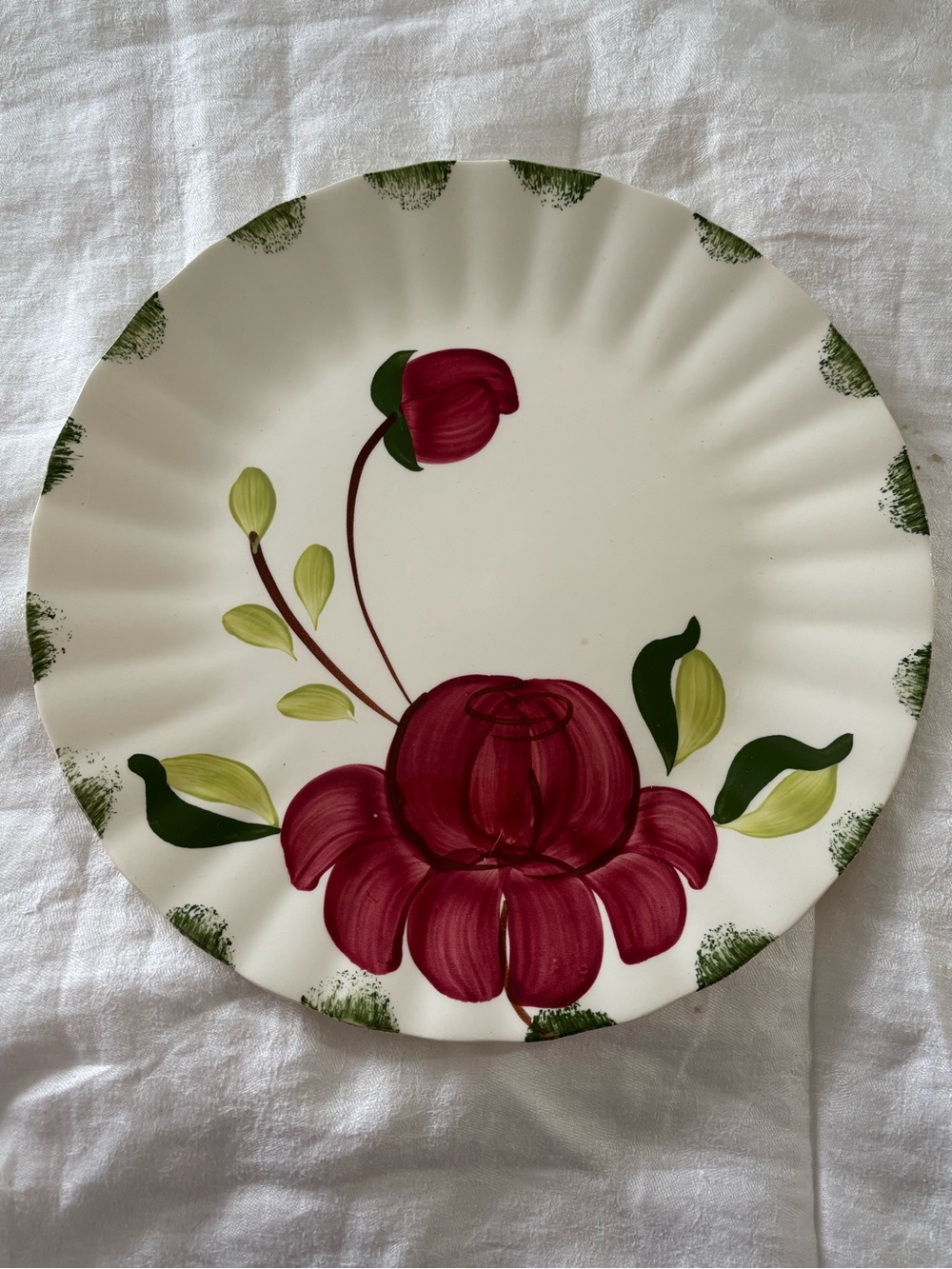Hand-Painted Floral Dinner Plate - Red Floral on Cream